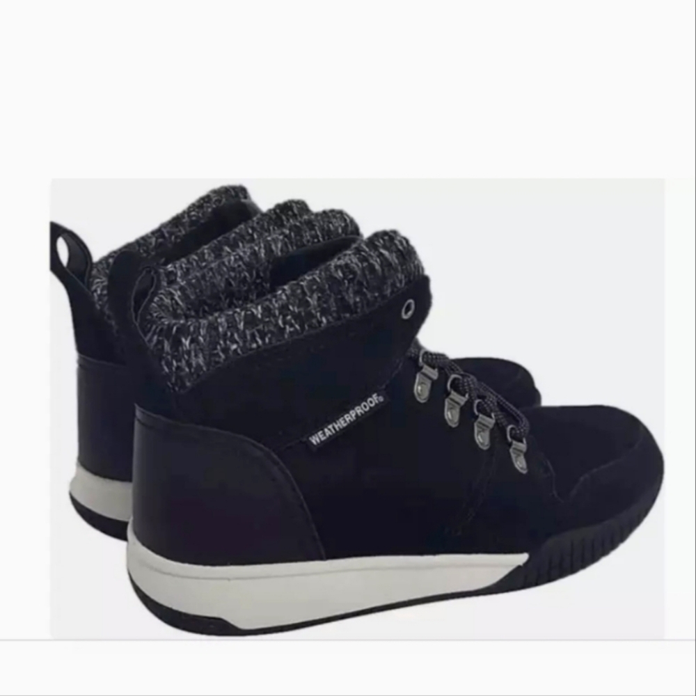 Women's Weatherproof Ruby Leather Short Winter Boot Black White Size 8